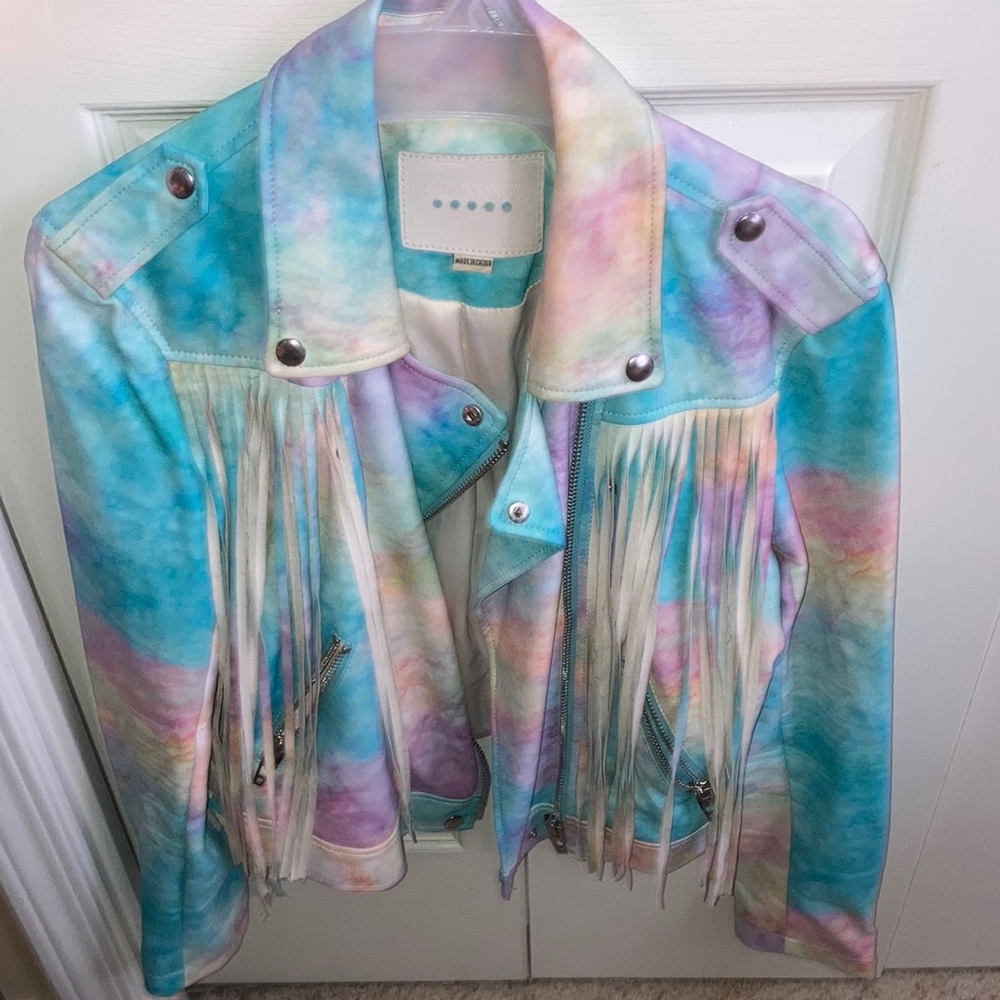 DOLLS KILL FRINGE PASTEL TIE DYE JACKET SZ SMALL
